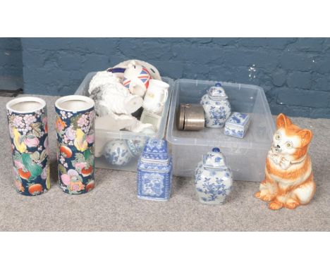 Two boxes of miscellaneous. Royal Worcester, Aynsley etc  