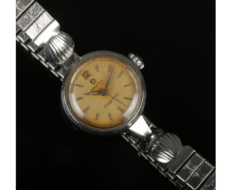 A vintage ladies stainless steel Omega Seamaster Ladymatic wristwatch on expanding strap.  