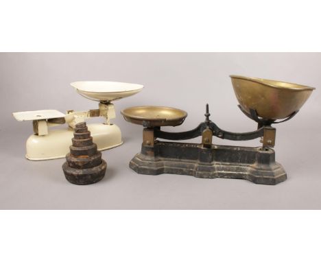Two vintage weighing scales &amp; weights.  