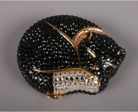 A Estee Lauder 'Brilliant Kitty' Compact. To include original box, velvet pouch and extra crystals. H:5cm, W: 6cm.  Condition