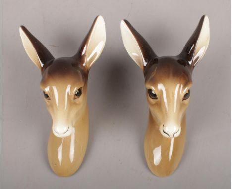 Two W.R Midwinter Burslem Pottery Fawn Deer Head Wall Hanging Plaques. 16cm.  Condition good. No chips or cracks.