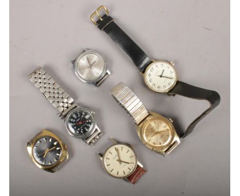 Six gents manual wristwatches. Includes Chancellor, Fero, Timex etc.  