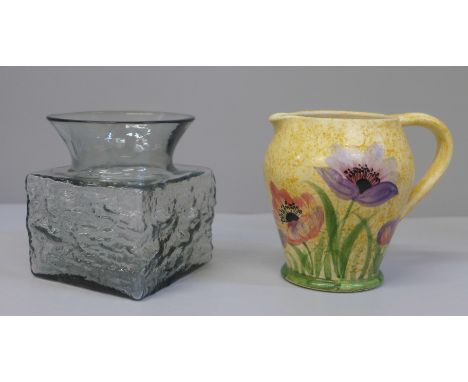 A Frank Thrower Dartington Glass vase and a Burleigh ware jug 