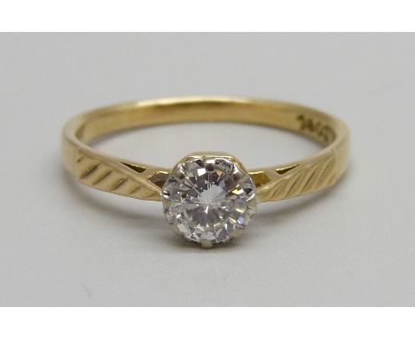 An 18ct gold, diamond solitaire ring, approximately 0.40ct diamond weight, 2.6g, O, in vintage box 