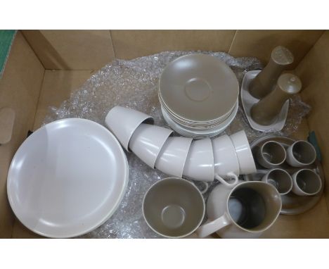 A Poole Pottery tea set with condiments and egg cups 