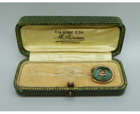A crystal fox horseshoe shaped stick pin, boxed 