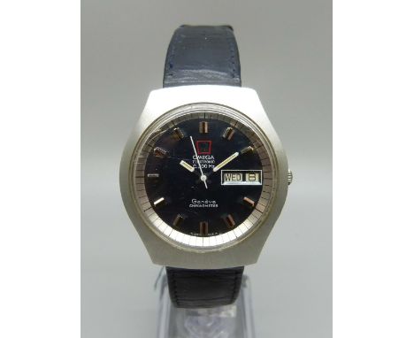 An Omega Electronic f300Hz chronometer wristwatch, with Omega strap, the case back bears inscription dated 1976 