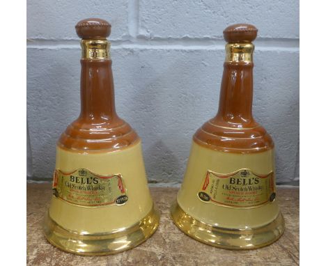 Two Bell's Old Scotch Whisky decanters with contents, boxed 