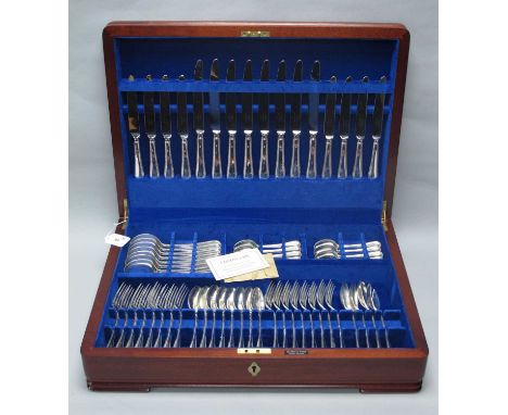 Mappin &amp; Webb; An Eight Setting Canteen of Hallmarked Silver Beaded Pattern Cutlery, Sheffield 1999, including salad serv