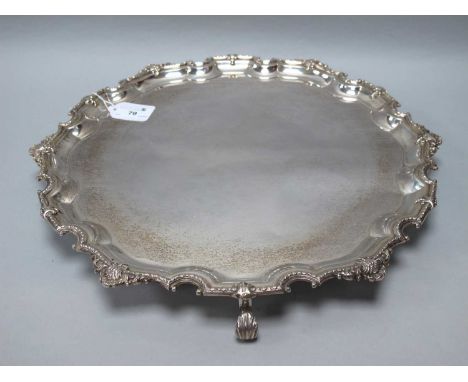 A Hallmarked Silver Salver, Adie Brothers Ltd, Birmingham 1947, of shaped circular form with fluted border and decorative sur