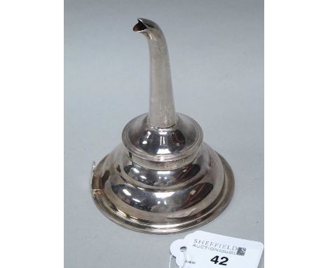 A Vintage Hallmarked Silver Wine Funnel and Strainer, (makers mark rubbed), Birmingham 1976, of baluster design (110grams).