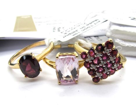 The Genuine Gemstone Company; A 9ct Gold Cruzeiro Rubellite & White Zircon Cluster Ring, of kite form (finger size N1/2); A 9