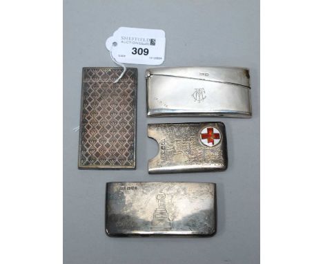 Walker &amp; Hall; A Hallmarked Silver Card Case, Birmingham 1917, of plain design with monogrammed initials and personalised