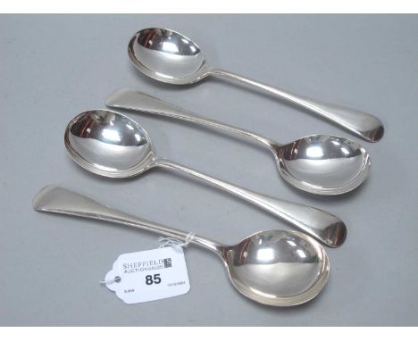 Walker &amp; Hall; Four Hallmarked Silver Soup Spoons, Sheffield 1937 and 1938, of plain design (265grams).