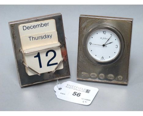 Carrs of Sheffield; A Hallmarked Silver Mounted Desk Calender, Sheffield 2000 Millenium mark, complete with date, day and mon