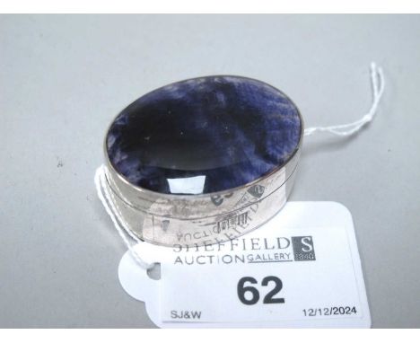 David Scott Walker; A Hallmarked Silver Blue John Inlaid Trinket / Pill Box, Sheffield 1997, of oval form, the inlaid detacha