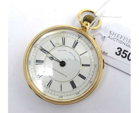 An 18ct Gold Cased Openface Pocketwatch, Chester hallmark, the white dial with black Roman numerals and enscribed "Centre Sec