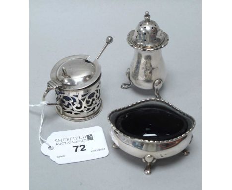 An Edwardian Hallmarked Silver Mustard Pot, William Hutton &amp; Sons, Birmingham 1902, of pierced scrolling design; A hallma