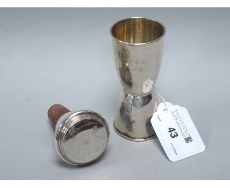 Gorham; A Double Jigger Drinks Measurer, of plain design with engraved "W.C.C 1970", stamped "GORHAM STERLING 339"; Together 