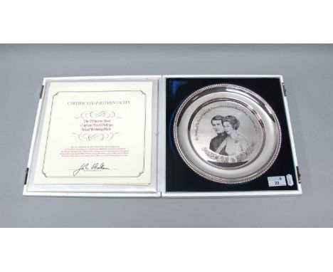 John Pinches Medallists; Harry Ecclestone Limited Edition Etched Sterling Silver Plate, "To Commemorate The Marriage of Princ