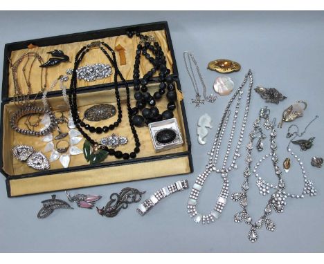 A Collection of Vintage and Later Jewellery, to include French jet colourd multi-strand necklace to gilt coloured fancy clasp