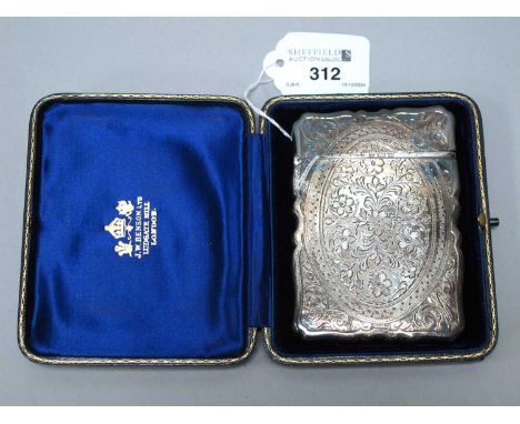 An Early XX Century Hallmarked Silver Card Case, D&amp;F, Birmingham 1901, allover engraved scrolling foliage design, vacant 