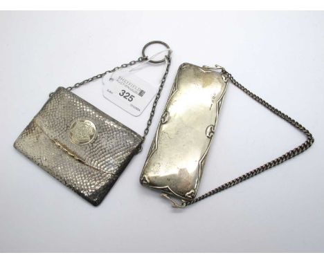 An Edwardian Hallmarked Silver Chatelaine Card Case, S.M &amp; Co, Birmingham 1912, of allover planished finish, monogrammed 