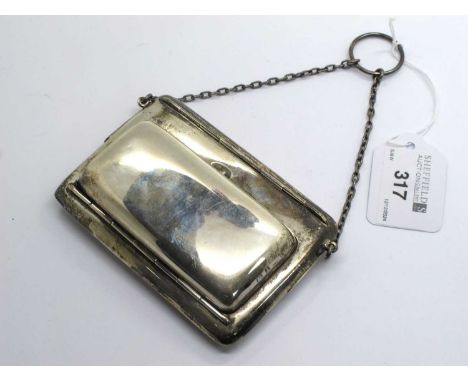 An Edwardian Hallmarked Silver Chatelaine Card Case / Coin Purse, J.B.LTD, Birmingham 1910, of plain design with engraved sun