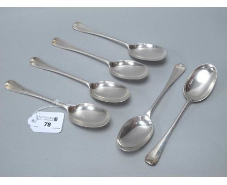 Six Edwardian Hallmarked Silver Rattail Pattern Dessert Spoons, William Hutton &amp; Sons, London, 1902, (total weight 305gra