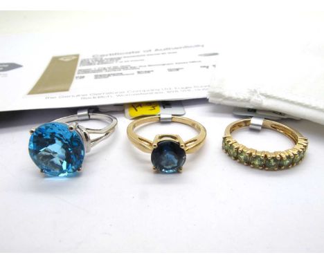 The Genuine Gemstone Company; A 9ct White Gold Swiss Blue Topaz Single Stone Ring, circular claw set to centre between bifurc