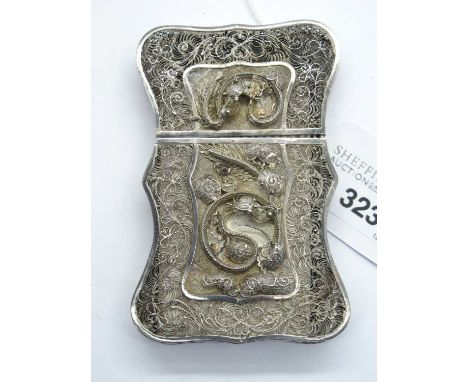 A Circa XIX Century Highly Decorative Chinese Export Filigree Card Case, of shaped rectangular form with wavy rim, allover in