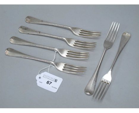 Six Edwardian Hallmarked Silver Rattail Pattern Dessert Forks, William Hutton &amp; Sons, London, 1902 (Total weight 315grams