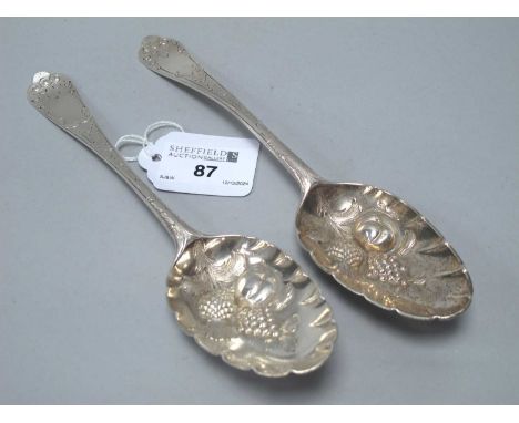 A Georgian George III Hallmarked Silver Berry Spoon, (makers mark rubbed), London 1763; Together with another similar, (maker