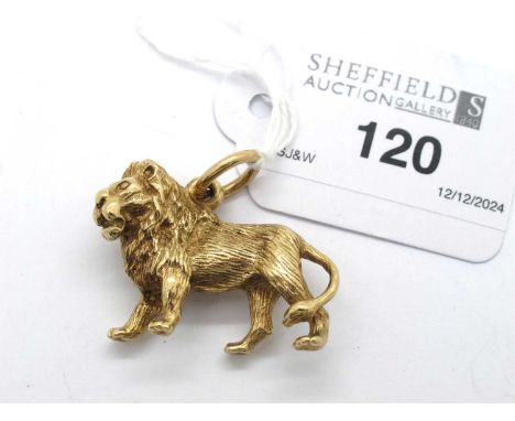 A 9ct Solid Gold Vintage Novelty Lion Pendant, the intricately detailed pendant with textured finish throughout, to suspensio