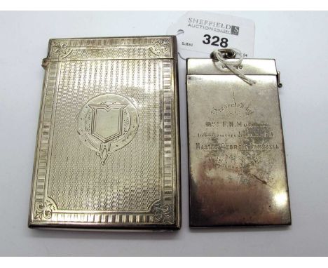 A Victorian Hallmarked Silver Card Case, G.U, Birmingham 1876, of allover engine turned design with scrollwork decoration to 