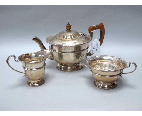 A Hallmarked Silver Art Deco Three Piece Teaset, Adie Brothers Ltd, Birmingham 1936, comprising coffee pot, cream jug and twi