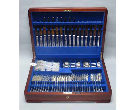 Mappin &amp; Webb; An Eight Setting Canteen of Hallmarked Silver Beaded Pattern Cutlery, Sheffield 1999, including salad serv