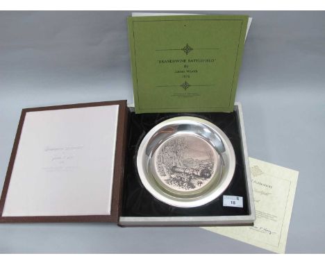 Franklin Mint; James Wyeth 1976 Limited Edition Etched Sterling Silver Plate, original work titled "Brandywine Battlefield", 