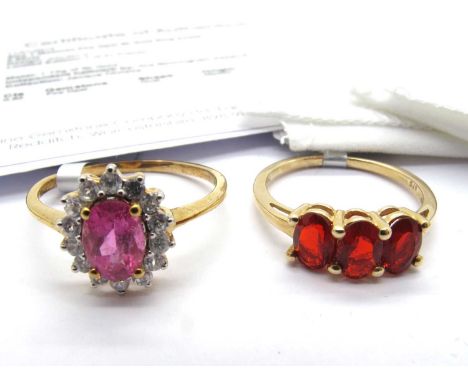 The Genuine Gemstone Company; A 9ct Gold Cruzeiro Rubellite & Ratanakiri Zircon Cluster Ring, of flowerhead design (finger si