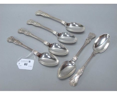 A Set of Six Victorian Hallmarked Silver Kings Pattern Table Spoons, JR, Sheffield 1892, (380grams).Spoons show allover abras