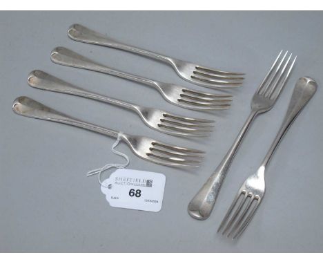 Six Edwardian Hallmarked Silver Rattail Pattern Dessert Forks, William Hutton &amp; Sons, London, 1902. (Total weight 315gram