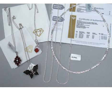 The Genuine Gemstone Company; Three "925" Stone Set Pendant Necklaces, to include Black Spinel butterfly design, Cuamba Garne