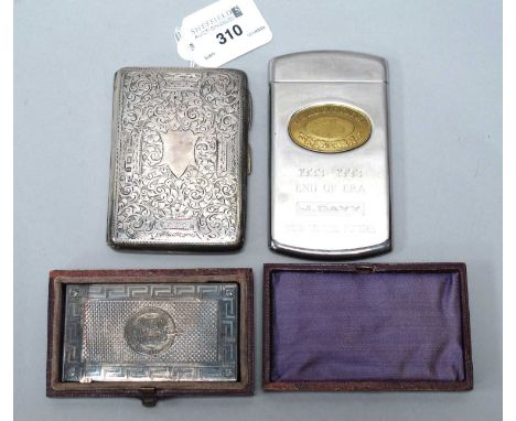 A Victorian Hallmarked Silver Card Case, (makers mark rubbed), Birmingham 1873, of engine turned design with Greek Key style 