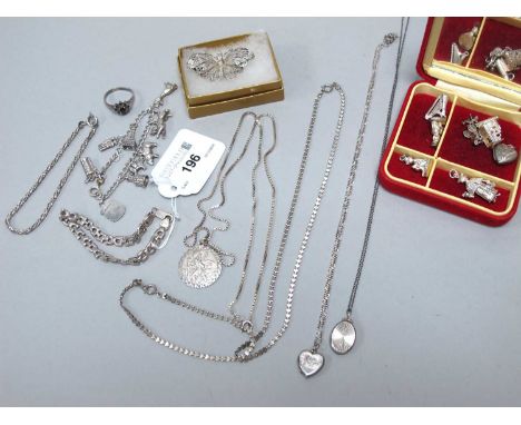 An Assortment of "925" and Other Jewellery, to include a charm bracelet with assorted novelty charms, St. Christopher pendant