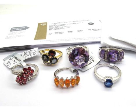 The Genuine Gemstone Company; A Collection of "925" Stone Set Rings, to include gold plated Multi-Colour Spinel and Diamond c