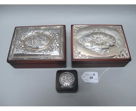 Carrs; A Hallmarked Silver Mounted Trinket Box, Sheffield 2000 millenium mark, of highly decorative floral and bow ribbon des