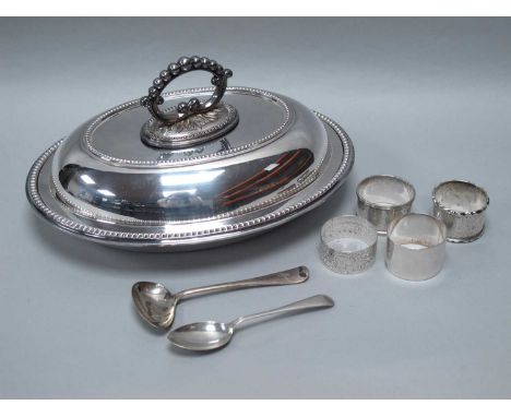 An Assortment of Hallmarked Silverware, to include an Edwardian Chester hallmarked decorative napkin ring, Viners teaspoon, b