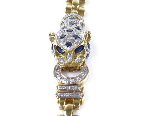 An 18ct gold Cartier Panthere style sapphire and diamond bracelet, import marks for Addis &amp; Co, hallmarks London 1990, br