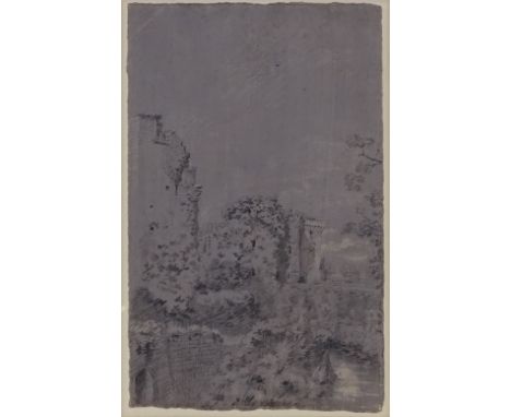 Henry Wyatt (1794 - 1840), pencil sketch, castle ruins, 10" x 6", framed 