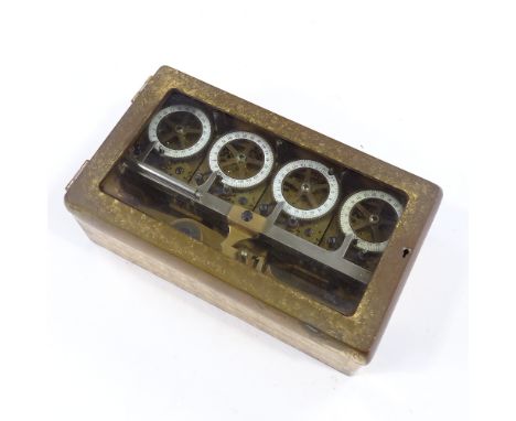 A fine quality 4-dial time lock for a commercial safe, with brass mechanism and enamel dials, signed Sargent &amp; Co, in gla